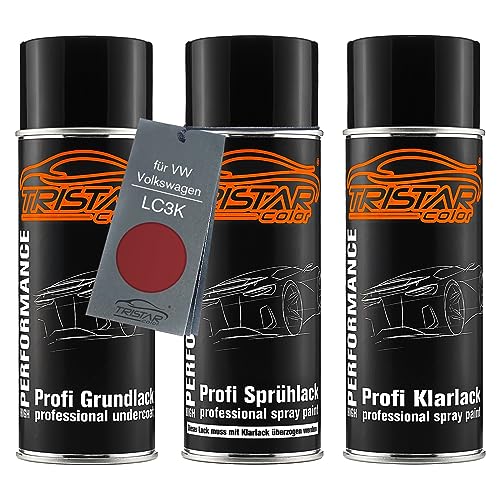 TRISTARcolor Autolack Spraydosen Set für VW/Volkswagen LC3K Cayon Red Perl/Canyonred Perl Grundlack Basislack Klarlack Sprühdose 400ml von TRISTARcolor