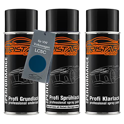 TRISTARcolor Autolack Spraydosen Set für VW/Volkswagen LC5C Biscay Blue Perl/Sapphire Blue Perl Grundlack Basislack Klarlack Sprühdose 400ml von TRISTARcolor