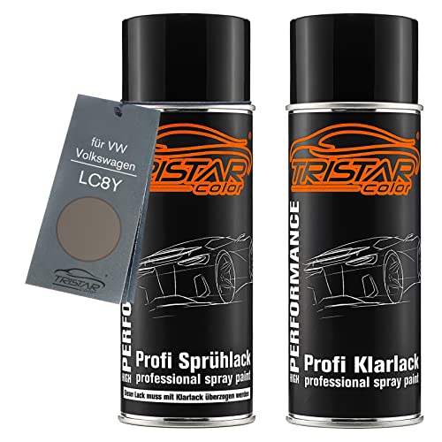 TRISTARcolor Autolack Spraydosen Set für VW/Volkswagen LC8Y Fluid Brown Metallic/Light Brown Metallic Basislack Klarlack Sprühdose 400ml von TRISTARcolor