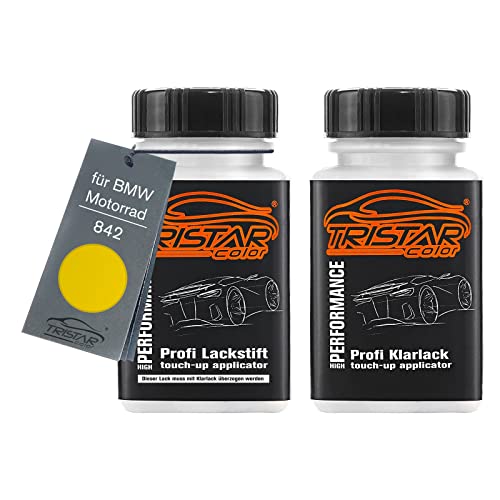 Motorradlack Lackstift Set für BMW Motorrad 842 Sonnengelb Basislack Klarlack je 50ml von TRISTARcolor