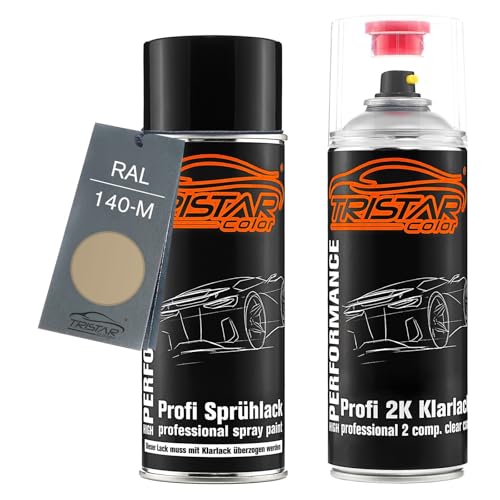 TRISTARcolor 2K Spraydosen Set RAL 140-M Gold Metallic seidenmatt Basislack 2 Komponenten Klarlack Sprühdose Spritzlack Sprühlack von TRISTARcolor
