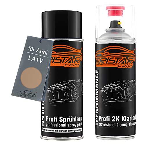 TRISTARcolor Autolack 2K Spraydosen Set für Audi LA1V Sand Metallic Basislack 2 Komponenten Klarlack Sprühdose von TRISTARcolor