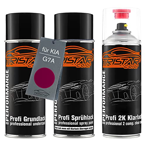 TRISTARcolor Autolack 2K Spraydosen Set für KIA G7A Pop Orange Perl Metallic Grundlack Basislack 2 Komponenten Klarlack Sprühdose von TRISTARcolor