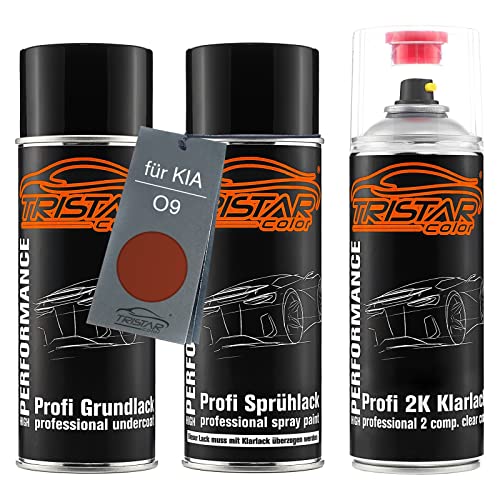 TRISTARcolor Autolack 2K Spraydosen Set für KIA O9 Electric Orange Metallic/Sweet Orange Metallic Grundlack Basislack 2 Komponenten Klarlack Sprühdose von TRISTARcolor