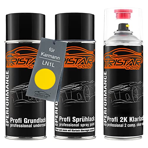TRISTARcolor Autolack 2K Spraydosen Set für Karmann LN1L Gelb/Yellow Grundlack Basislack 2 Komponenten Klarlack Sprühdose von TRISTARcolor