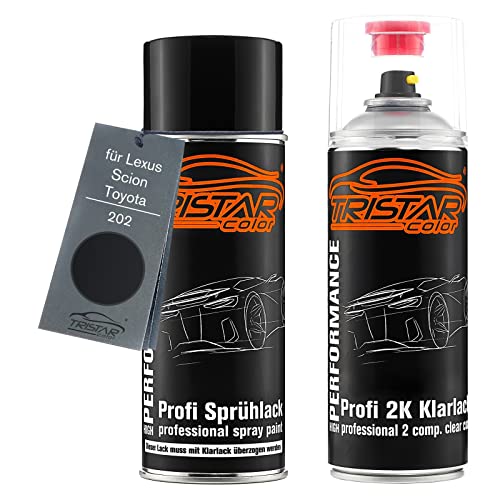 TRISTARcolor Autolack 2K Spraydosen Set für Lexus/Scion/Toyota 202 Noir/Black Onyx Basislack 2 Komponenten Klarlack Sprühdose von TRISTARcolor