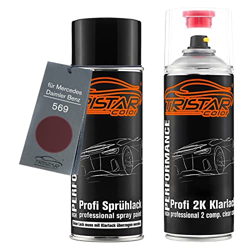 TRISTARcolor Autolack 2K Spraydosen Set für Mercedes/Daimler Benz 569 Avantgarde-Rot Perl Basislack 2 Komponenten Klarlack Sprühdose von TRISTARcolor