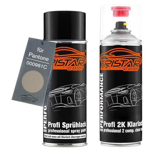 TRISTARcolor Autolack 2K Spraydosen Set für Pantone 000961C 0961C Brown Basislack 2 Komponenten Klarlack Sprühdose von TRISTARcolor