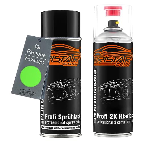 TRISTARcolor Autolack 2K Spraydosen Set für Pantone 007488C 7488C Green Basislack 2 Komponenten Klarlack Sprühdose von TRISTARcolor