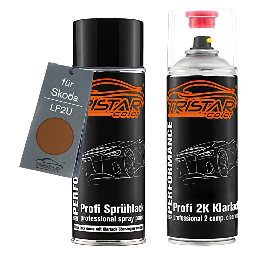 TRISTARcolor Autolack 2K Spraydosen Set für Skoda LF2U Terracotta Orange Metallic Basislack 2 Komponenten Klarlack Sprühdose von TRISTARcolor