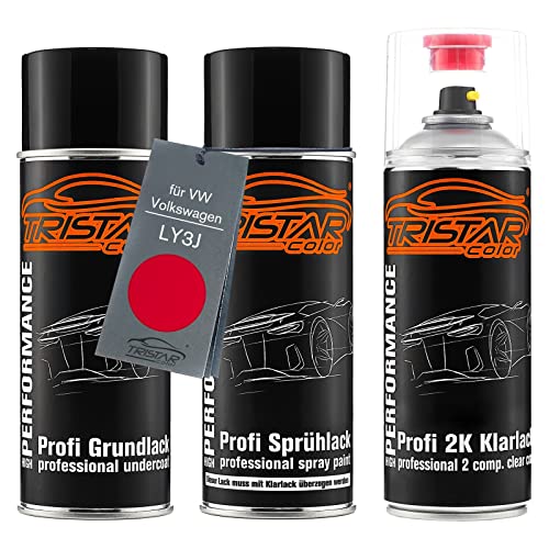 TRISTARcolor Autolack 2K Spraydosen Set für VW/Volkswagen LY3J Brillantrot/Rojo Brillante Grundlack Basislack 2 Komponenten Klarlack Sprühdose von TRISTARcolor