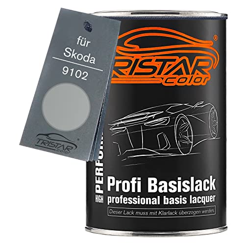 TRISTARcolor Autolack Dose spritzfertig für Skoda 9102 Diamond Silver Metallic/Brillant Silver Metallic Basislack 1,0 Liter 1000ml von TRISTARcolor