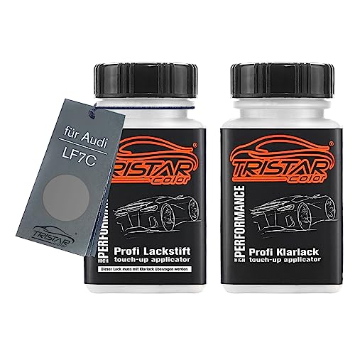 TRISTARcolor Autolack Lackstift Set für Audi LF7C Graphite Grey M Basislack Klarlack je 50ml von TRISTARcolor