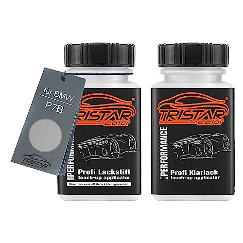 TRISTARcolor Autolack Lackstift Set für BMW P7B Kreide Basislack Klarlack je 50ml von TRISTARcolor