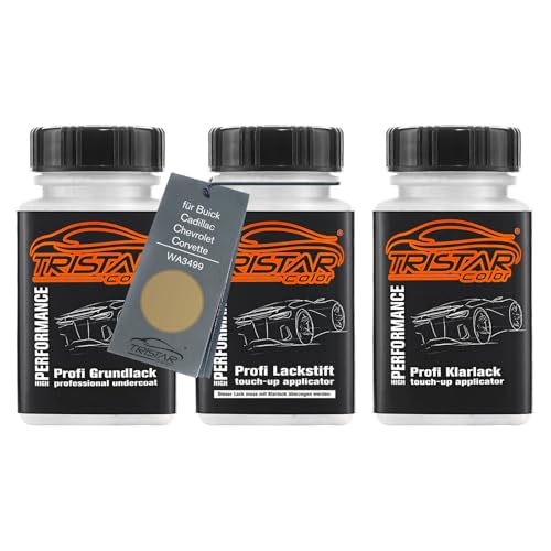 TRISTARcolor Autolack Lackstift Set für Buick/Cadillac/Chevrolet/Corvette WA3499 Riviera Gold Metallic Grundlack Basislack Klarlack je 50ml von TRISTARcolor