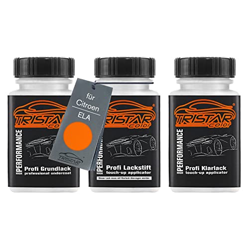 TRISTARcolor Autolack Lackstift Set für Citroen ELA Orange Pulse Nacre Metallic Perl Grundlack Basislack Klarlack je 50ml von TRISTARcolor