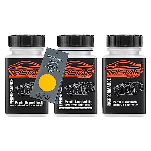 TRISTARcolor Autolack Lackstift Set für Datsun/Infiniti/Nissan 431 Yellow Grundlack Basislack Klarlack je 50ml von TRISTARcolor