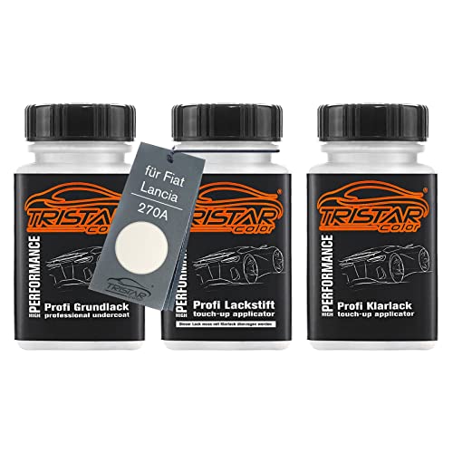 TRISTARcolor Autolack Lackstift Set für Fiat/Lancia 270A Bianco Gioioso Perl/Funk Weiss Perl Grundlack Basislack Klarlack je 50ml von TRISTARcolor