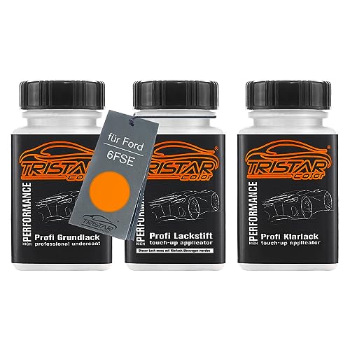 Autolack Lackstift Set für Ford 6FSE Electric Orange Perl/Orange Electric Perl Grundlack Basislack Klarlack je 50ml von TRISTARcolor