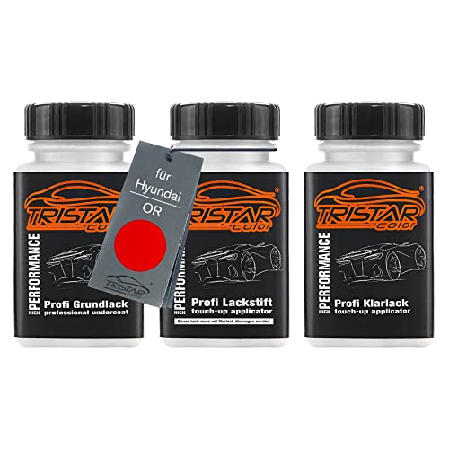 TRISTARcolor Autolack Lackstift Set für Hyundai OR Passion Red Grundlack Basislack Klarlack je 50ml von TRISTARcolor