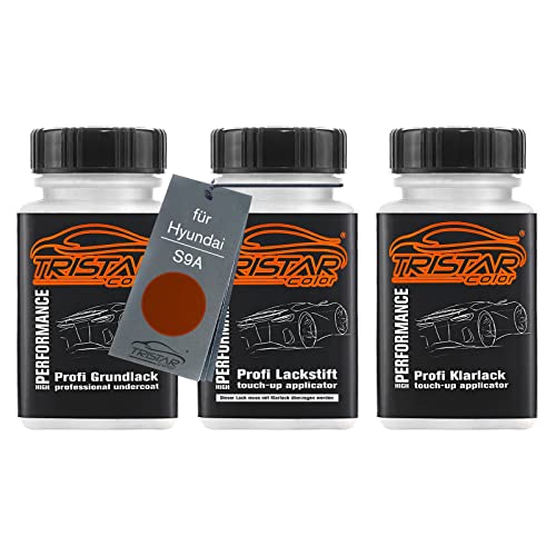 TRISTARcolor Autolack Lackstift Set für Hyundai S9A Orange Caramel Metallic Grundlack Basislack Klarlack je 50ml von TRISTARcolor