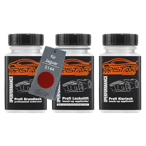 TRISTARcolor Autolack Lackstift Set für Jaguar 2144 Italian Racing Red Perl Grundlack Basislack Klarlack je 50ml von TRISTARcolor