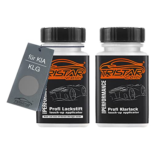 TRISTARcolor Autolack Lackstift Set für KIA KLG Steel Grey Metallic Basislack Klarlack je 50ml von TRISTARcolor