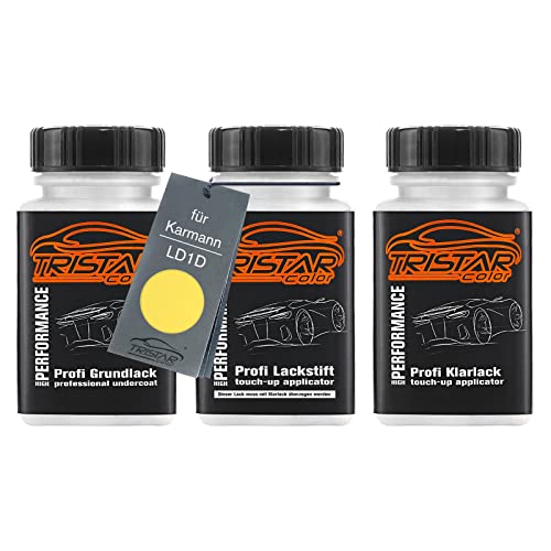 TRISTARcolor Autolack Lackstift Set für Karmann LD1D Double Yellow Grundlack Basislack Klarlack je 50ml von TRISTARcolor