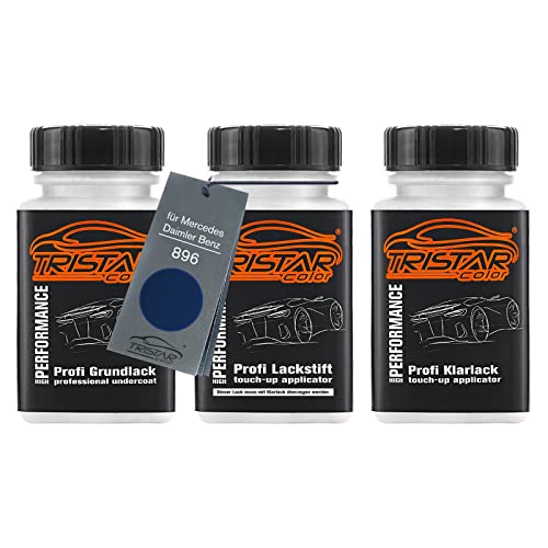 TRISTARcolor Autolack Lackstift Set für Mercedes/Daimler Benz 896 Brillantblau Metallic Grundlack Basislack Klarlack je 50ml von TRISTARcolor