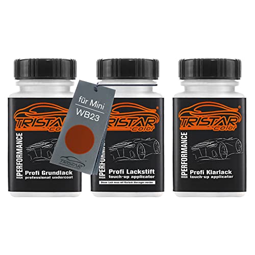TRISTARcolor Autolack Lackstift Set für Mini WB23 Spice Orange Metallic Grundlack Basislack Klarlack je 50ml von TRISTARcolor