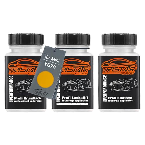 TRISTARcolor Autolack Lackstift Set für Mini YB70 Volcanic Orange Uni Grundlack Basislack Klarlack je 50ml von TRISTARcolor