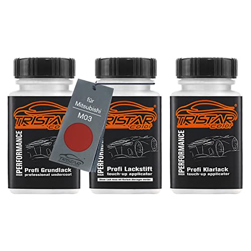 TRISTARcolor Autolack Lackstift Set für Mitsubishi M03 Sunset Orange Perl Grundlack Basislack Klarlack je 50ml von TRISTARcolor