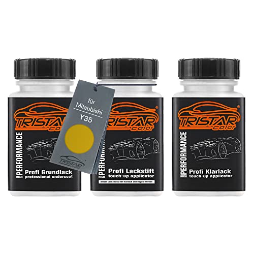 TRISTARcolor Autolack Lackstift Set für Mitsubishi Y35 Sand Yellow Metallic Grundlack Basislack Klarlack je 50ml von TRISTARcolor