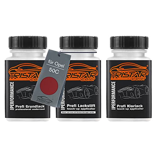TRISTARcolor Autolack Lackstift Set für Opel 50C Pomegranate Red Perl/Granatapfelrot Perl Grundlack Basislack Klarlack je 50ml von TRISTARcolor