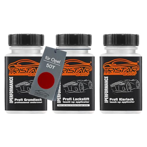 TRISTARcolor Autolack Lackstift Set für Opel 50Y Peperoncino Red Metallic Grundlack Basislack Klarlack je 50ml von TRISTARcolor