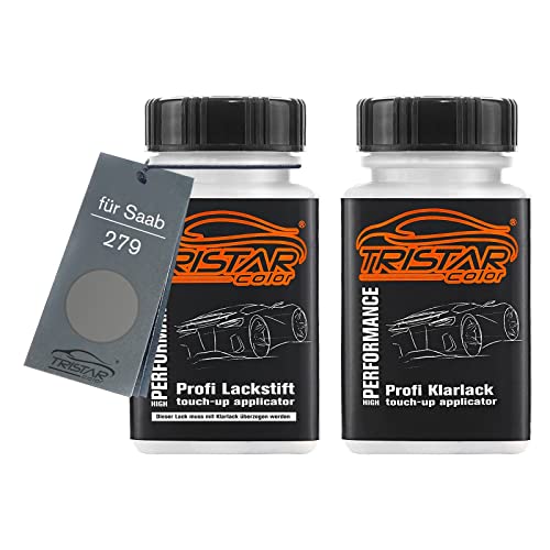 TRISTARcolor Autolack Lackstift Set für Saab 279 Steel Grey Metallic/Stahlgrau Metallic Basislack Klarlack je 50ml von TRISTARcolor