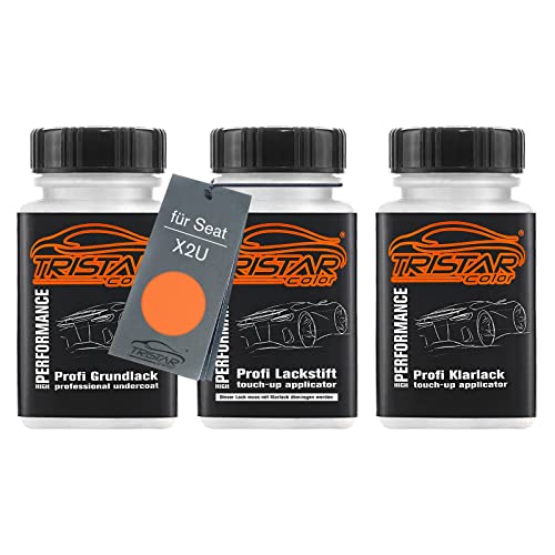 TRISTARcolor Autolack Lackstift Set für Seat X2U Samoa Orange Metallic Grundlack Basislack Klarlack je 50ml von TRISTARcolor