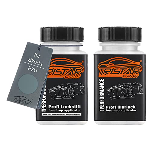 TRISTARcolor Autolack Lackstift Set für Skoda F7U Stone Grey Metallic Basislack Klarlack je 50ml von TRISTARcolor