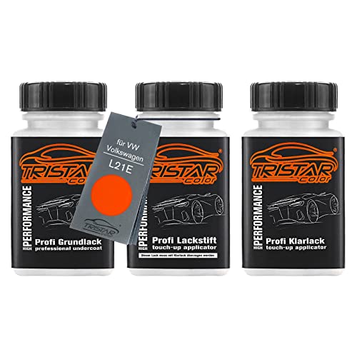 TRISTARcolor Autolack Lackstift Set für VW/Volkswagen L21E Blut Orange Grundlack Basislack Klarlack je 50ml von TRISTARcolor