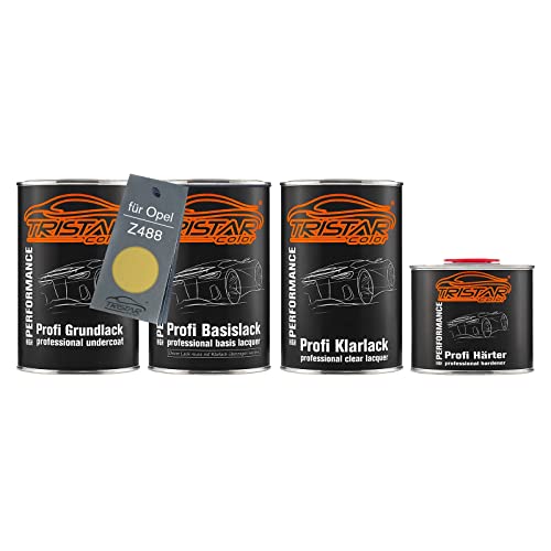TRISTARcolor Autolack Set Dose spritzfertig für Opel Z488 Brokatgelb Metallic/Brocade Yellow Metallic Grundlack + Basislack + 2K Klarlack 3,5L von TRISTARcolor
