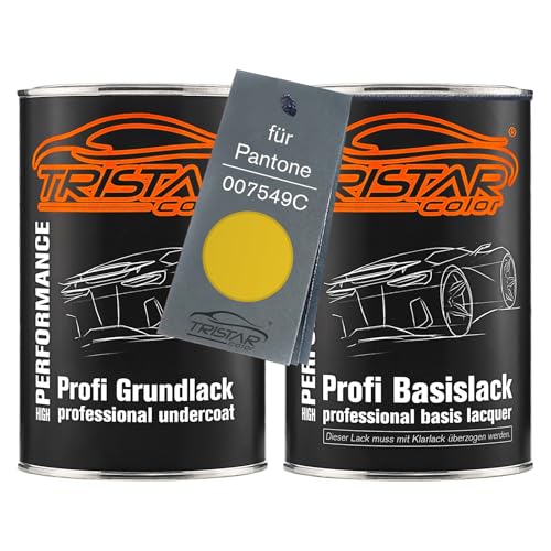 TRISTARcolor Autolack Set Dose spritzfertig für Pantone 007549C 7549C Yellow Grundlack + Basislack 2,0 Liter 2000ml von TRISTARcolor