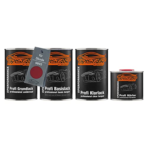 TRISTARcolor Autolack Set Dose spritzfertig für Skoda 9892 Flamenco Red Metallic/Flamenco Rot Metallic Grundlack + Basislack + 2K Klarlack 3,5L von TRISTARcolor