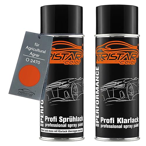 TRISTARcolor Autolack Spraydosen Set für Agricultural/Agrar O 2470 Same Orange Basislack Klarlack Sprühdose 400ml von TRISTARcolor