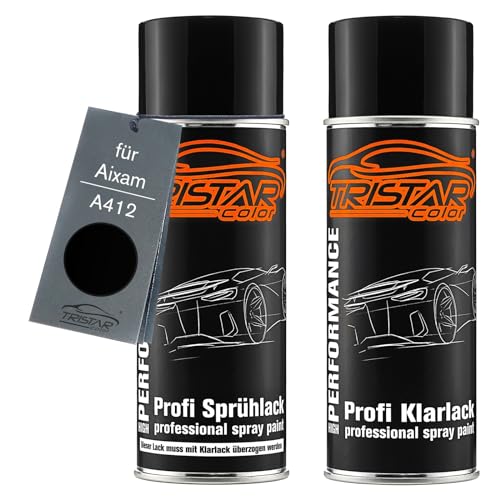 TRISTARcolor Autolack Spraydosen Set für Aixam A412 Noir Brillant Basislack Klarlack Sprühdose 400ml von TRISTARcolor