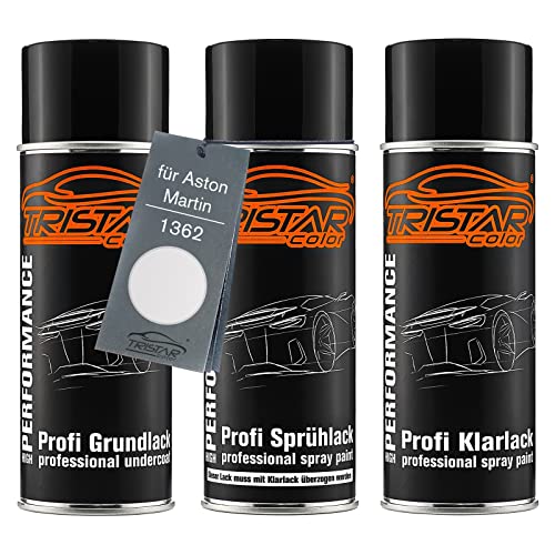 TRISTARcolor Autolack Spraydosen Set für Aston Martin 1362 Morning Frost White Perl Grundlack Basislack Klarlack Sprühdose 400ml von TRISTARcolor