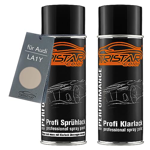 TRISTARcolor Autolack Spraydosen Set für Audi LA1Y Kalahari Beige Metallic/Golden Metallic Basislack Klarlack Sprühdose 400ml von TRISTARcolor