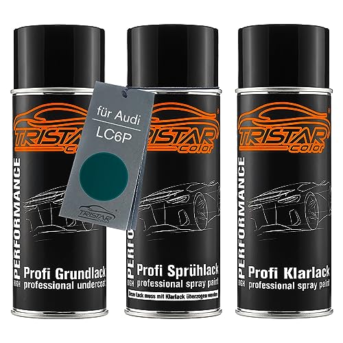 TRISTARcolor Autolack Spraydosen Set für Audi LC6P Dragongrün Perl/Dragon Green Perl Grundlack Basislack Klarlack Sprühdose 400ml von TRISTARcolor