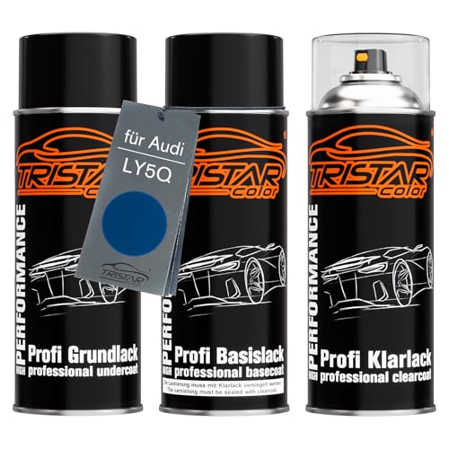 TRISTARcolor Autolack Spraydosen Set für Audi LY5Q Sepangblau Metallic/Sepang Blue Metallic Grundlack Basislack Klarlack Sprühdose 400ml von TRISTARcolor