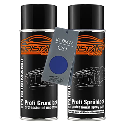 TRISTARcolor Autolack Spraydosen Set für BMW C31 Portimao Blau Metallic Grundlack Basislack Sprühdose 400ml von TRISTARcolor