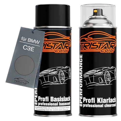 TRISTARcolor Autolack Spraydosen Set für BMW C3E Berninagrau Bernsteineffekt Basislack Klarlack Sprühdose 400ml von TRISTARcolor